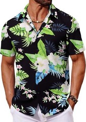 Mens Hawaiian Shirt Tropical Floral Short Sleeve Button Down Summer Beach Casual